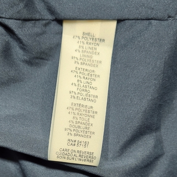 Calvin Klein Blue Collarless Hidden Button Peplum Hem Blazer With Linen Preppy - Picture 9 of 12